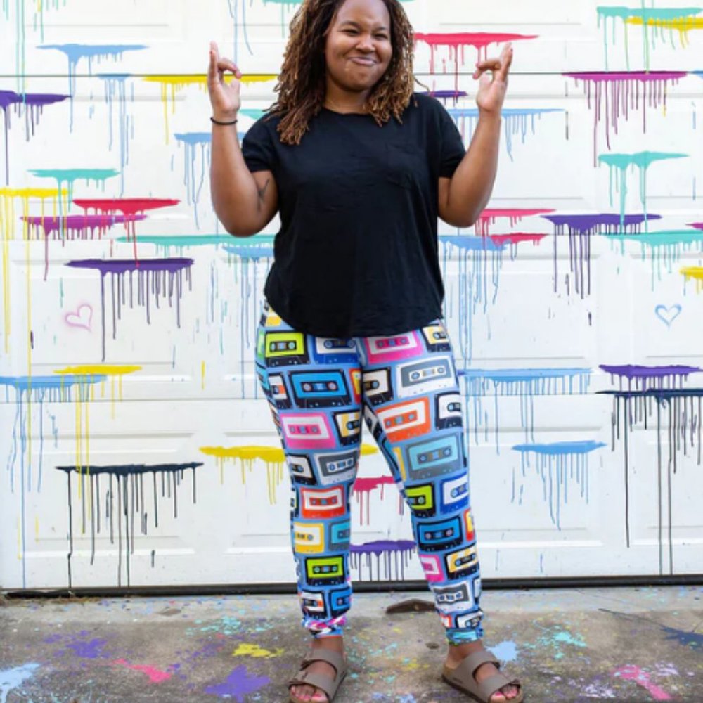 "Ready Cassette Go" Mix Tapes Leggings with Pockets Size 24-26 3X 4X